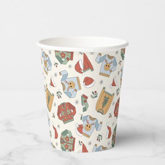 フェスティバルクリスマスセーターと帽子のパターン 紙コップ (右)