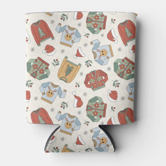 フェスティバルクリスマスセーターと帽子のパターン 缶クーラー (正面)