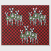 フェスティバルクリスマスゼブラス、クリスマスリース、レッドプレイド ラッピングペーパー (フラット)