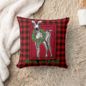 フェスティバルクリスマスゼブラレッドグリーンホリーリース クッション (ブランケット)