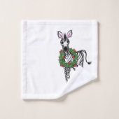 フェスティバルクリスマスゼブラレッドグリーンホリーリース バスタオルセット (ウォッシュタオル)