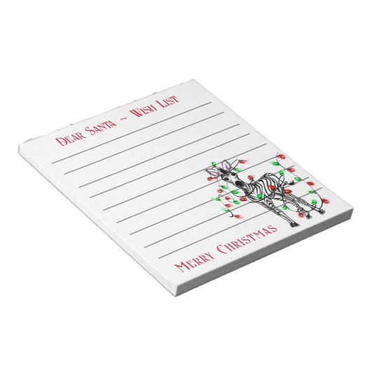 フェスティバルクリスマスゼブラ,サンタのウィッシュリスト注 ノートパッド (アングル)