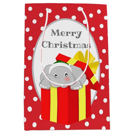 フェスティバルクリスマスゾウ追加メッセージパーティーバッグ ミディアムペーパーバッグ (正面)