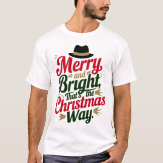 フェスティバルクリスマスタイポグラフィとハットデザイン Tシャツ
