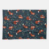 フェスティバルクリスマスタイルのホリデーパターンフォックス キッチンタオル (横)