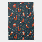 フェスティバルクリスマスタイルのホリデーパターンフォックス キッチンタオル (縦)