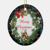 フェスティバルクリスマスタータンチェックとリースと挨拶 セラミックオーナメント (左)