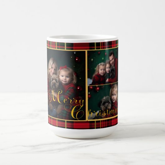 フェスティバルクリスマスタータンチェックプレイドファミリーフォト コーヒーマグカップ (中央)