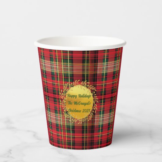 フェスティバルクリスマスタータンチェックプレイドファミリーフォト 紙コップ (正面)