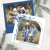 フェスティバルクリスマスダスティブルーボウリボン2写真 シーズンカード