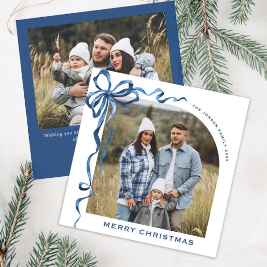 フェスティバルクリスマスダスティブルーボウリボン2写真 シーズンカード