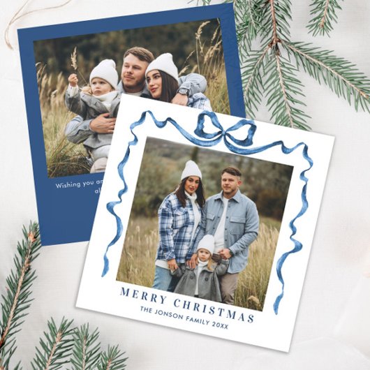 フェスティバルクリスマスダスティブルーボウリボン2写真 シーズンカード