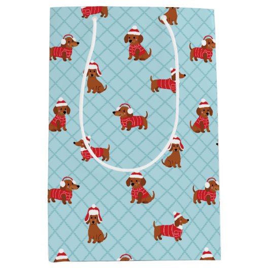 フェスティバルクリスマスダッシュンドラッピング紙 ミディアムペーパーバッグ (正面)