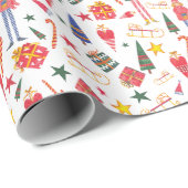 フェスティバルクリスマスツリーかわいいエルフウォーターカラーギフト ラッピングペーパー (ロールコーナー)