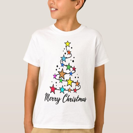 フェスティバルクリスマスツリーとカラフル星 Tシャツ (正面)