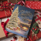 フェスティバルクリスマスツリーと暖炉のプレゼント ポストカード