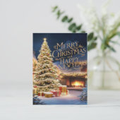 フェスティバルクリスマスツリーと暖炉のプレゼント ポストカード (スタンド正面)