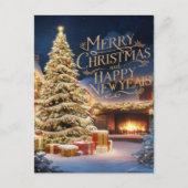 フェスティバルクリスマスツリーと暖炉のプレゼント ポストカード (正面)
