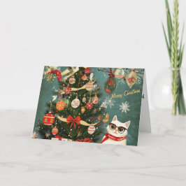 フェスティバルクリスマスツリーと猫カード カード