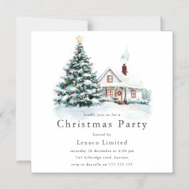 フェスティバルクリスマスツリーと雪企業のクリスマスパーティー マグネット招待状
