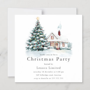 フェスティバルクリスマスツリーと雪企業のクリスマスパーティー マグネット招待状