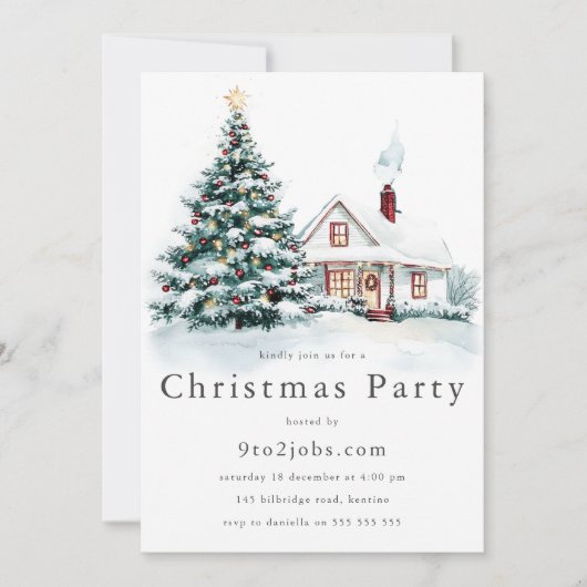 フェスティバルクリスマスツリーと雪企業のクリスマスパーティー 招待状 (正面)