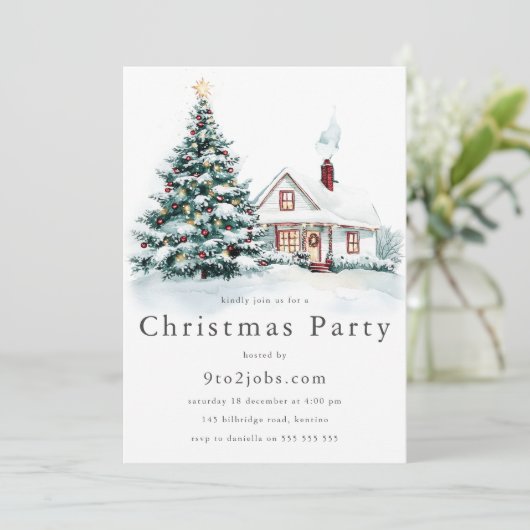 フェスティバルクリスマスツリーと雪企業のクリスマスパーティー 招待状 (スタンド正面)