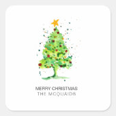 フェスティバルクリスマスツリーの水色 スクエアシール (正面)