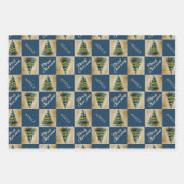 フェスティバルクリスマスツリーウォーターカラーブルーホリデー ラッピングペーパーシート (正面)