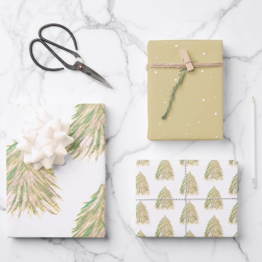 フェスティバルクリスマスツリーウォーターカラーホリデー ラッピングペーパーシート (正面)