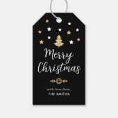 フェスティバルクリスマスツリーカスタムファミリーネームブラック ギフトタグ (正面)