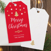 フェスティバルクリスマスツリーカスタムファミリーネームレッド ギフトタグ