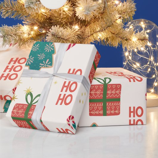 フェスティバルクリスマスツリーグリーンレッドヴィンテージレトロ ラッピングペーパー (クリスマス)