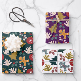 フェスティバルクリスマスツリージンジャーブレッドマン&クリスマスベル ラッピングペーパーシート