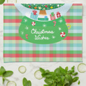 フェスティバルクリスマスツリースノーグローブデザイン キッチンタオル (折り畳み)