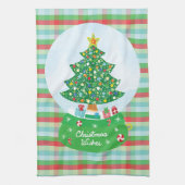 フェスティバルクリスマスツリースノーグローブデザイン キッチンタオル (縦)