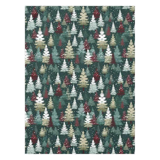 フェスティバルクリスマスツリーズウィンタースノーホリデー テーブルクロス (正面)