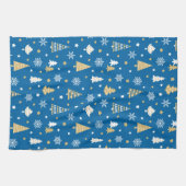 フェスティバルクリスマスツリーズスノーフレークスブルー キッチンタオル (横)