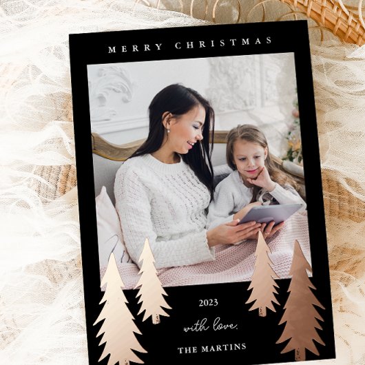 フェスティバルクリスマスツリーズツーフォトブラック 箔シーズンカード