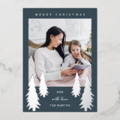 フェスティバルクリスマスツリーズツーフォトブルー 箔シーズンカード (正面)