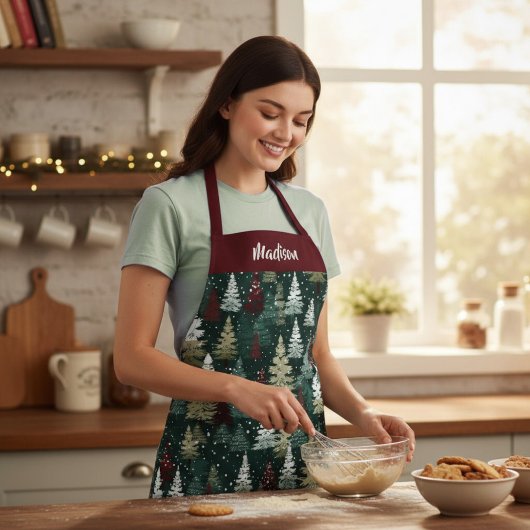 フェスティバルクリスマスツリーズ冬パーソナライズされた名 エプロン