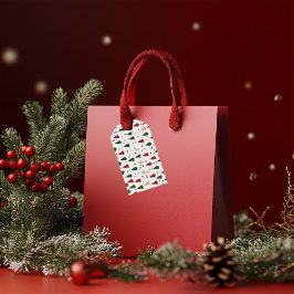 フェスティバルクリスマスツリーパターンレッド、グリーン&金ゴールド ギフトタグ
