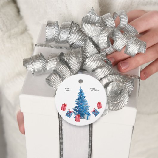 フェスティバルクリスマスツリーブルーレッドウォーターカラーギフト フェイバータグ