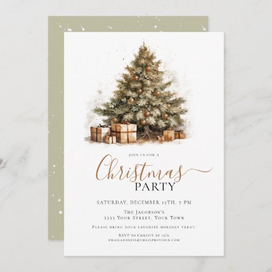 フェスティバルクリスマスツリーホリデークリスマスパーティー 招待状 (正面/裏面)