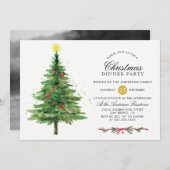フェスティバルクリスマスツリーホリデーディナーパーティーフォト 招待状 (正面/裏面)