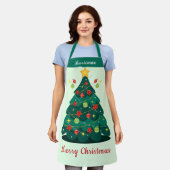 フェスティバルクリスマスツリーポインセチアデザイン エプロン (着用した状態)