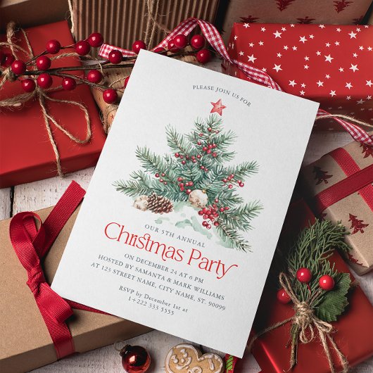 フェスティバルクリスマスツリーレッドレトロタイポグラフィ サンキューカード