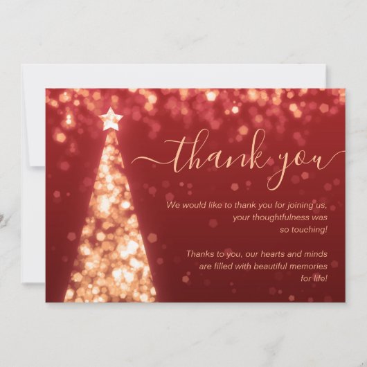 フェスティバルクリスマスツリー金ゴールドレッド結婚ズサンキューカード 招待状 (正面)