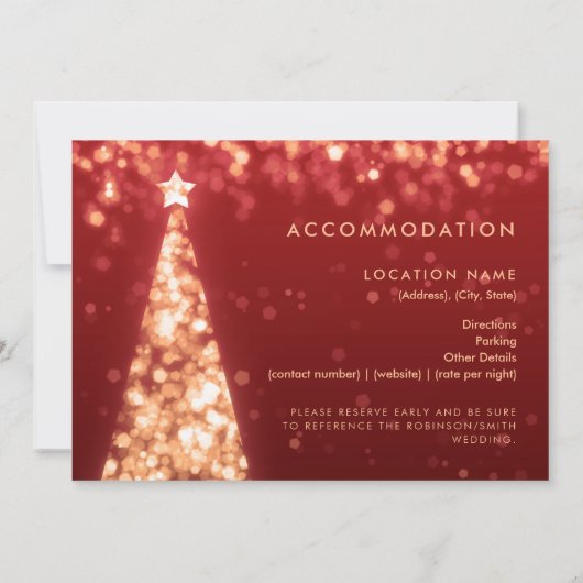 フェスティバルクリスマスツリー金ゴールドレッド結婚ズ詳細カード 招待状 (裏面)