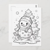 フェスティバルクリスマスツリー雪だるまキッドカラーリング ポストカード (正面/裏面)